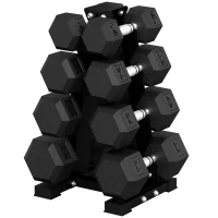 Soozier Hex Dumbbell Weight Set with Vertical Rack, 180lbs Rubber-Coated Dumbbells with Non-Slip Handles(m-2)
