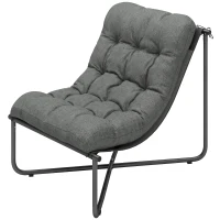 Outsunny Outdoor Patio Chair, Comfy Sling Lounge Chair with Cushion, Breathable Wide Seat, Steel Frame, Dark Grey(m-2)