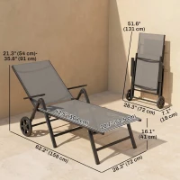 Outsunny Outdoor Lounge Chair, 5-Level Adjustable Folding Chaise Chair with 2 Wheels for Backyard, Beach, Poolside, Grey(m-3)
