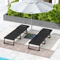 Outsunny 2 Folding Chaise Lounge Pool Chairs with 4-Position Reclining Back, Pillow, Breathable Mesh & Bungee Seat, Black(m-7)