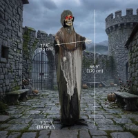 HOMCOM 5.6 ft Animated Grim Reaper, Life-Size Halloween Animatronic with Moving Hands/Head, Glowing Eyes, Creepy Sound(m-3)