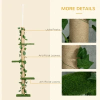 PawHut 4-Tier Floor to Ceiling Cat Tree, Height(80-95Inches)Adjustable, Tall Cat Tower w/ Anti-Slip Kit, Leaves, Multi-Layer Activity Centre w/ Scratching Post(m-6)