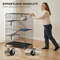 PawHut 4-Tier Cat Cage, Large Cat Enclosure with Lockable Wheels, Tray, Hammock, Bed, 3 Ramp, 3 Platforms for 3-5 Kittens(m-5)