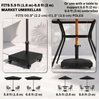Outsunny HDPE Square Parasol Base, Portable Umbrella Stand Weights for Cantilever Banana Parasol with Wheels, 35lbs with Water or 40lbs with Sand, for Φ0.75" to Φ1.5" Pole, Black(m-4)