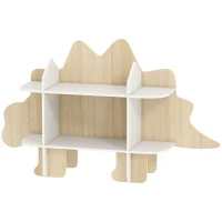 Qaba Dinosaur Themed Kids Bookshelf, 2 Tier Kids Bookcase, for Playroom, Bedroom, Living Room, Kids Room, Natural(m-2)