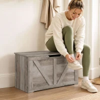 HOMCOM 31.5 Inches Storage Chest, Storage Trunk with Safety Hinge for Living Room, Grey Wood Grain(m-8)
