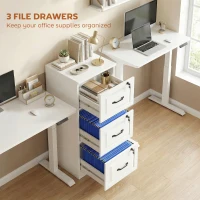 HOMCOM 3 Drawer File Cabinet with Lock, Vertical Filing Cabinet with Adjustable Hanging Bars for A4 and Letter Size, White(m-4)