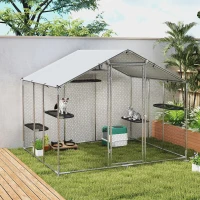 PawHut Large Catio Outdoor Cat Enclosure with Waterproof Cover, Walk-in Cat Patio w/ 5 Adjustable Platforms & Hammock 94.5" L(m-8)