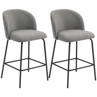HOMCOM Set of 2 Counter Height Barstools, Upholstered Linen Bar Stools with Backrest, Footrest and Steel Legs, Dark Grey(m-9)