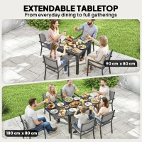 Outsunny 7 Pieces Outdoor Dining Set, Aluminum Patio Table and Chairs Set for 6 with Extendable Tabletop and Stackable Chairs(m-4)