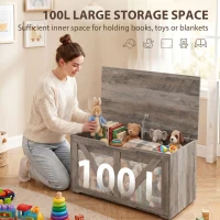 HOMCOM 31.5 Inches Storage Chest, Storage Trunk with Safety Hinge for Living Room, Grey Wood Grain(m-4)