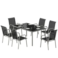 Outsunny 7 Piece Garden Dining Set, Garden Furniture Set with Rectangle Table and 6 Stackable Chairs(m-2)