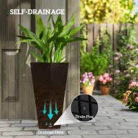 Outsunny 28" Tall Garden Plastic Planters, Outdoor and Indoor Flower Pots, Set of 3 for Entryway, Patio, Yard, Brown(m-5)