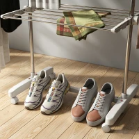 HOMCOM 3-Tier Foldable Clothes Drying Rack, Stainless Steel Laundry Rack with 2 Side Wings and 6 Castors, Collapsible Adjustable Clothes Airer for Indoor Outdoor, White(m-10)