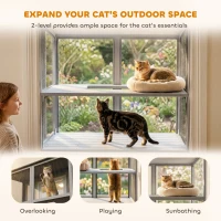 PawHut Catio Outdoor Cat Enclosure Wall-Mounted 2-Level Outdoor Cat House with Waterproof Roof 39.4" Grey(m-4)