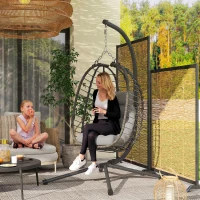 Outsunny Hanging Egg Chair with Stand, Foldable Wicker Rattan Swing Chair with Thick Cushion, Headrest, Light Grey(m-1)