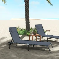 Outsunny Folding Chaise Lounge Pool Chair with 4-Position Reclining Back, Breathable Mesh & Bungee Seat, Gray(m-20)