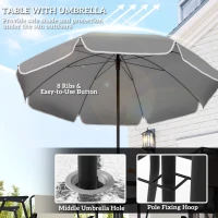 Outsunny 6 Pieces Patio Dining Set with Umbrella, Patio Furniture Set with Folding Chairs, Glass Table for Garden Backyard, Cream White(m-4)