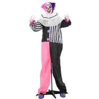 Outsunny 5.7FT Life Size Halloween Decoration, Animated Clown with Sound Activated, Light Up Eyes, Motion, Laugh(m-2)