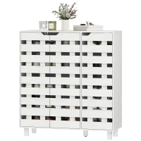 HOMCOM Shoe Cabinet, 17-20 Pairs Shoe Storage Cabinet with Hollowed-Out Doors, White(m-2)