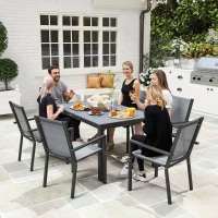 Outsunny 7 Piece Outdoor Dining Set with Rectangular Table and 6 Stackable Chairs, for Backyard, Lawn, Deck, Balcony, Pool Side(m-7)