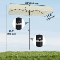 Outsunny 6.5x4ft Rectangle Patio Umbrella Aluminum Tilt Adjustable Garden Parasol  Sun Shade Outdoor Canopy Cream White(m-3)