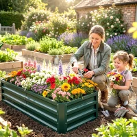 Outsunny Galvanized Raised Garden Bed, Outdoor Planter Box for Vegetables, Flowers, Herbs, 4' x 2' x 1', Dark Green(m-1)