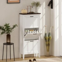 HOMCOM Shoe Cabinet with 3 Flip Drawers, Farmhouse Narrow Shoe Storage Cabinet with Adjustable Shelves, White(m-1)