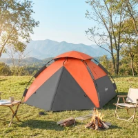 Outsunny Pop up Camping Tent, 3-4 Man Family Tent, 3000mm Waterproof, with Carry Bag and Top Hook, Dark Grey and Orange(m-8)