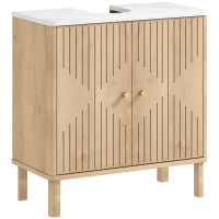 HOMCOM Floor Standing Bathroom Vanity, Bathroom Vanity Cabinet with Adjustable Shelf, Oak(m-8)