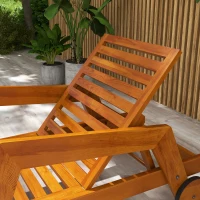 Outsunny Wood Lounge Chair Outdoor Tanning Chair with Wheels, 3-Position Adjustable Backrest and Armrests, Orange(m-7)