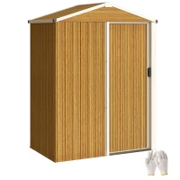 Outsunny 4.5 x 3ft Outdoor Storage Shed, Waterproof Metal Garden Shed with Lockable Door for Backyard, Patio, Lawn, Wood Grain(m-9)