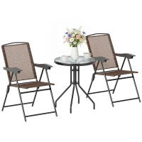 Outsunny Folding Outdoor Bistro Set, Patio Table and Chairs with Reclining Backrest and Round Dining Table, Brown(m-10)