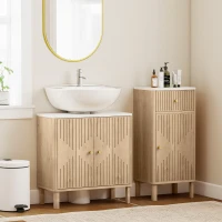 HOMCOM Floor Standing Bathroom Vanity, Bathroom Vanity Cabinet with Adjustable Shelf, Oak(m-7)