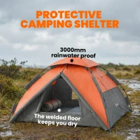 Outsunny Pop up Camping Tent, 3-4 Man Family Tent, 3000mm Waterproof, with Carry Bag and Top Hook, Dark Grey and Orange(m-5)