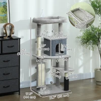 PawHut 52 Inch Cat Tree with Scratching Posts, Cat Bed, Condo, Grooming Brush, Jumping Platforms, Toy Balls, Anti-tip Kit(m-3)