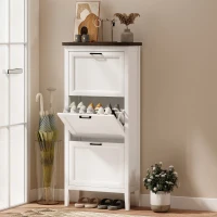 HOMCOM Shoe Cabinet with 3 Flip Drawers, Farmhouse Narrow Shoe Storage Cabinet with Adjustable Shelves, White(m-8)