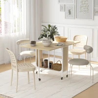 HOMCOM Folding Dining Table, Extendable Kitchen Table for Small Spaces with Storage Shelf and 6 Wheels, Natural Wood(m-1)
