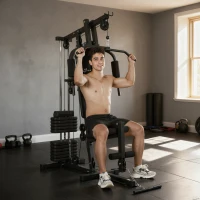Soozier Home Gym Equipment Weight Training Machine, Multifunction Workout Machine with 143lbs Weight Stack for Full Body Workout and Strength Training, Black(m-10)