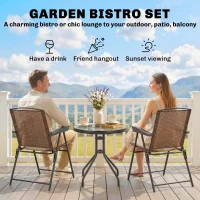 Outsunny Folding Outdoor Bistro Set, Patio Table and Chairs with Reclining Backrest and Round Dining Table, Brown(m-4)
