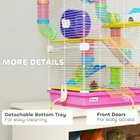 PawHut 5 Tiers Hamster Cage Portable with Exercise Wheels Play Tube Water Bottle Dishes House Ladder for Gerbils, Pink(m-7)