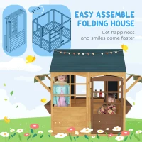Qaba Wooden Foldable Outdoor Playhouse for Kids Ages 3-8, Snack Bars, Working Door, Rain Covers, Blackboards, Brown(m-5)