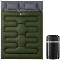 Outsunny Double Sleeping Bag for Adults, Queen Size 2 Person Sleeping Bag with 2 Pillows, for Cold Weather & Warm, Green(m-9)
