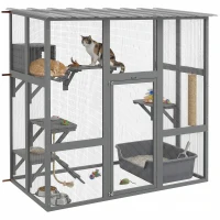PawHut Large Outdoor Catio with Weatherproof Roof, Bridge, Resting Box, Platforms, Grey(m-9)