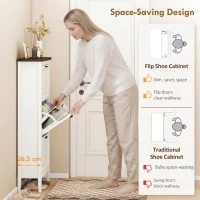 HOMCOM Shoe Cabinet with 3 Flip Drawers, Farmhouse Narrow Shoe Storage Cabinet with Adjustable Shelves, White(m-4)