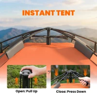 Outsunny Pop up Camping Tent, 3-4 Man Family Tent, 3000mm Waterproof, with Carry Bag and Top Hook, Dark Grey and Orange(m-4)
