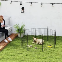 PawHut Dog Playpen for Indoor Outdoor use, Heavy Duty Dog Fence with Door, 23.6" High, 8 Panels, Black(m-1)