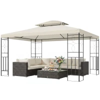 Outsunny 10x13ft Steel Gazebo Sun Shelter Patio Outdoor Party Event Canopy Vented Roof Cream White(m-12)