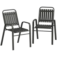 Outsunny Stackable Outdoor Dining Chairs Set of 2, for Patio, Balcony, Deck, Garden, Black(m-9)