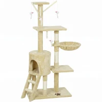 PawHut 53" Cat Tree Tower, Kitten Activity Centre with Scratching Posts, Condo, Perches, Ladder, Hammock, Dangling Toys, Beige(m-2)